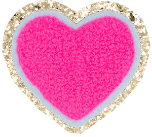 Neon Pink/Baby Blue and Gold border Large Heart